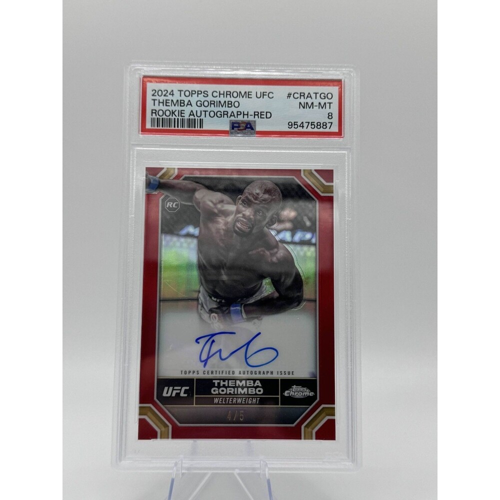 2024 Topps Chrome UFC - Rookie RC Red Refractor Auto /5 - Themba Gorimbo PSA 8